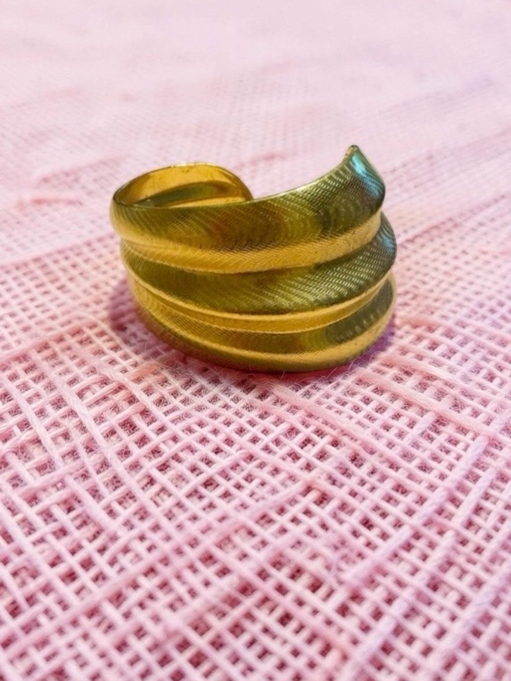Shiny Gold-Tone Textured Wrapped Open Cuff Bracelet